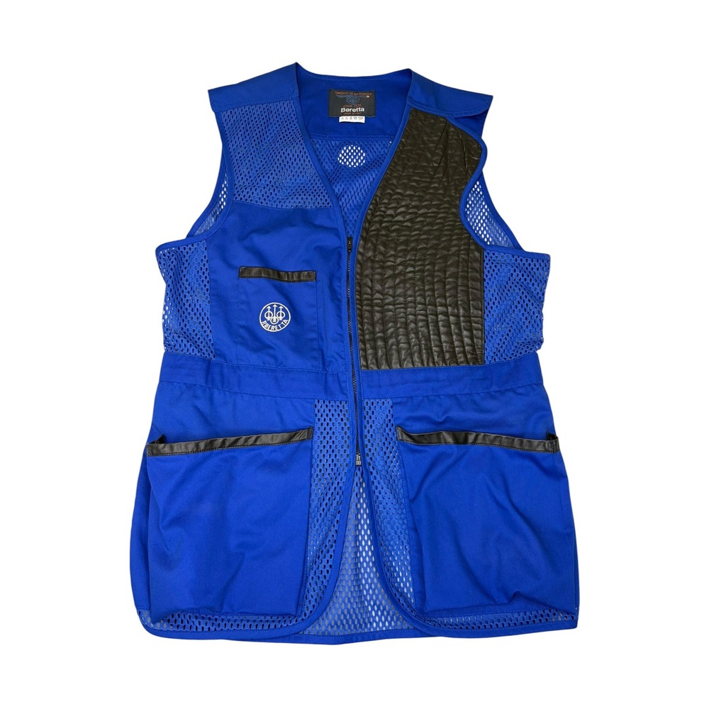 Vtg Beretta Mens Blue Mesh Shooting Vest 44 Recoil Pad Trap Skeet Made in Italy